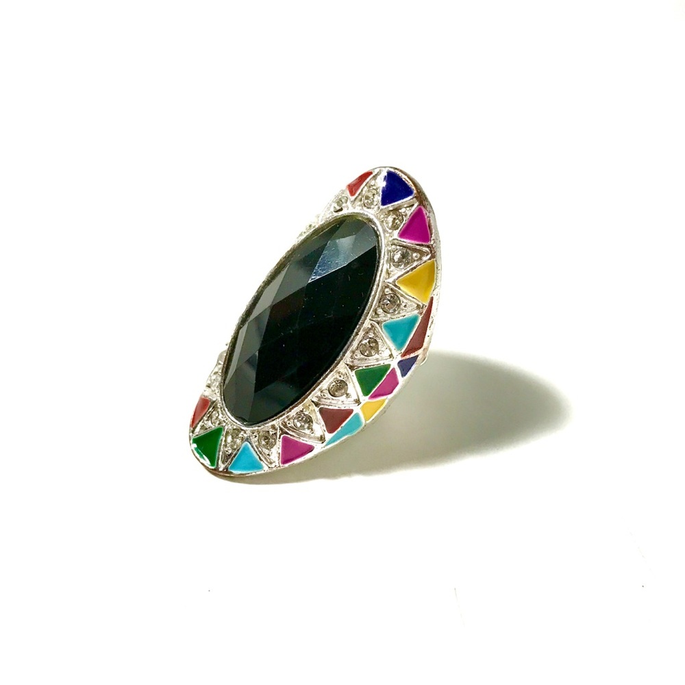 3/$20 Colorful statement ring with faux black stone